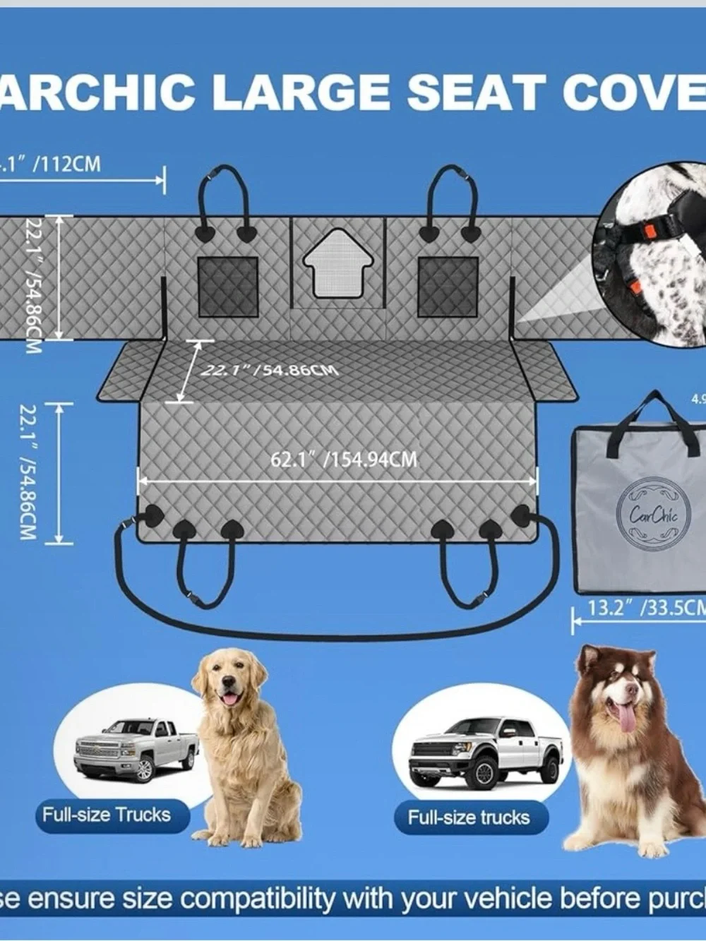 Dog car seat cover for back seat waterproof pet hammock door protectors